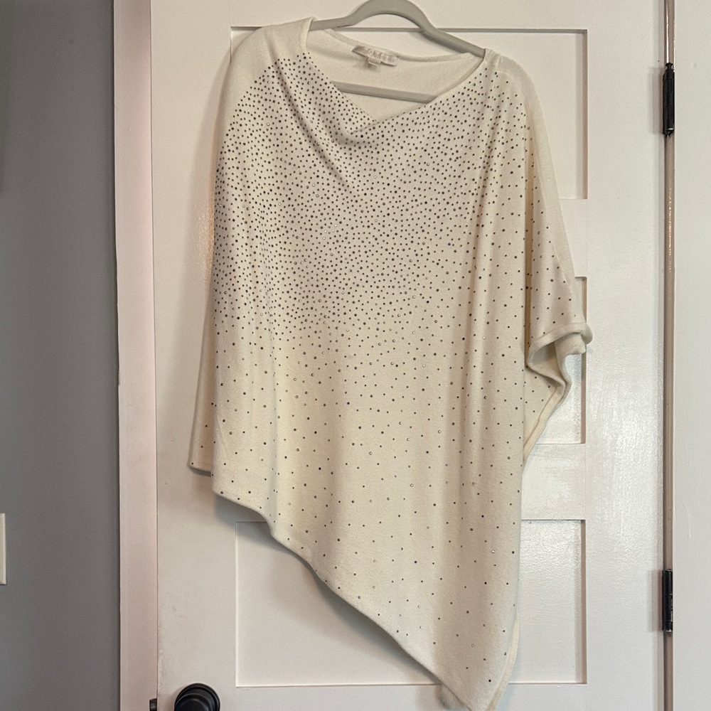 Embellished Cream Poncho with Rhinestones